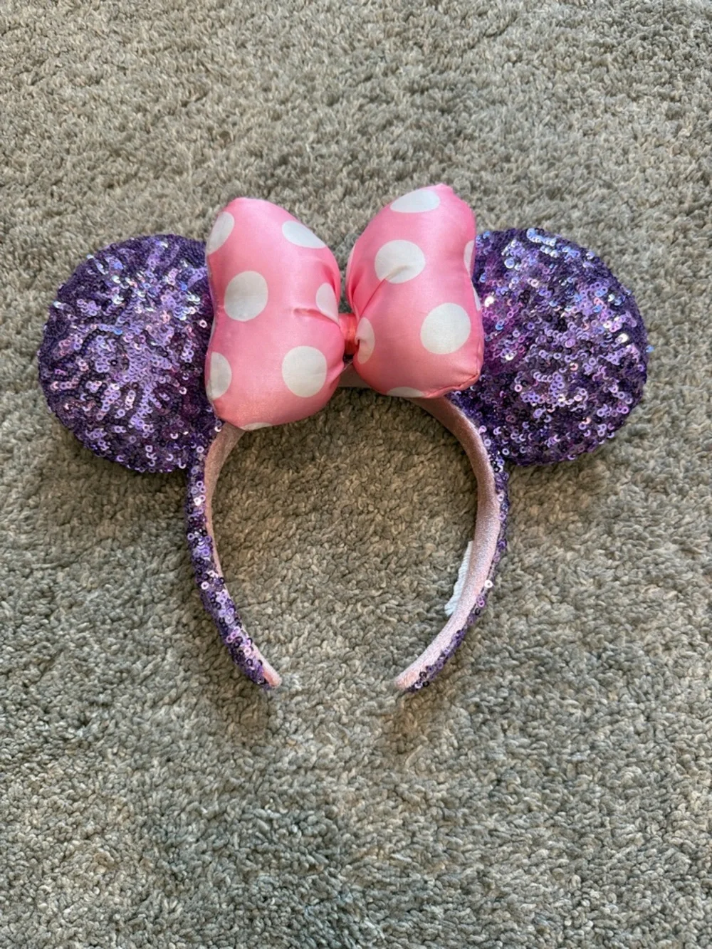 Disney | Authentic Sequin Minnie Ears Headband with Pink Polka Dot Bow - Picture 4 of 4